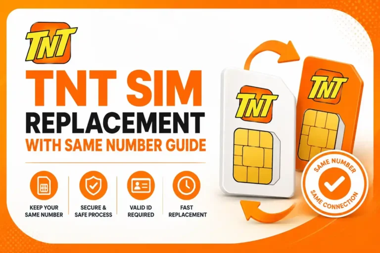 tnt sim replacement 5 TNT SIM replacement with same number guide showing secure SIM replacement process, valid ID verification, and fast activation in orange and white theme